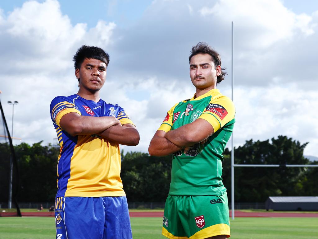 Far North Queensland Rugby League will host the Under 19s mens grand final match this Saturday. Cairns Kangaroos Under 19s captain Sario Nakata and Mareeba Gladiators Under 19s captain Jamie Corcio will do battle for grand final glory at Barlow Park on Saturday. Picture: Brendan Radke