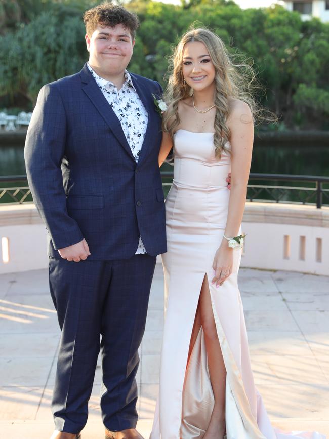 Jonah Botham, 17, and Aaliyah Hopewell, 18, at the Ormeau Woods School formal at Links Resort, Hope Island. Picture: Glenn Hampson