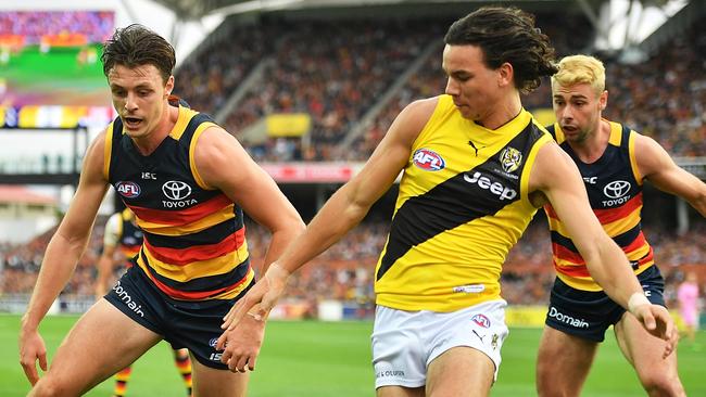 Daniel Rioli in Richmond’s clash guernsey against Adelaide.