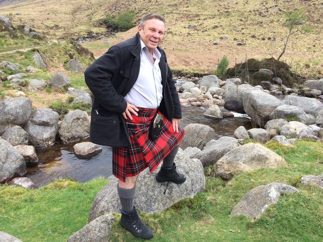 Charles Wooley proudly wearing his MacGregor tartan, while on assignment to cover the Scottish independence referendum in 2014. Picture: Supplied 