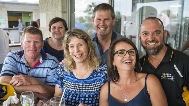 Racer Will Flegler's supporters (from left) Peter Flegler, Fiona Flegler, Kerri Crighton, David Crighton, Danielle Cory and Iain Cory at the 2021 Postle Gift Raceday at Club Pittsworth, Saturday, October 30, 2021. Picture: Kevin Farmer