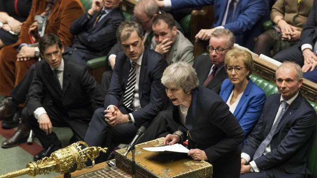 British Prime Minister Theresa May on the attack in the House of Commons after losing a vote on her Brexit plan. Picture: AP