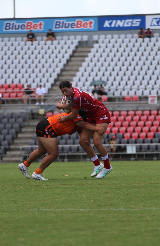 Reegan Hicks in the Harvey Norman under-19s action between Redcliffe and the Brisbane Tigers. Sunday February 11, 2024.