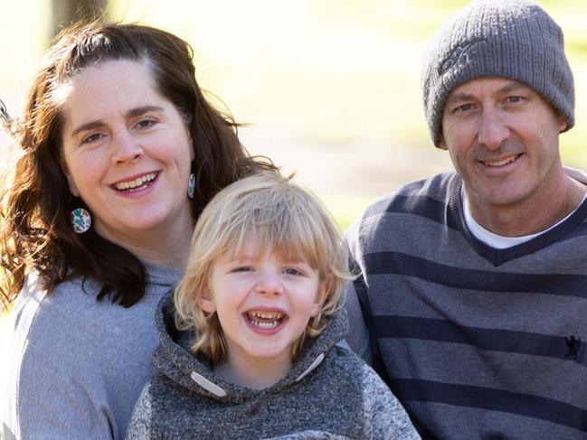 Four-year-old Anthony Schiller was six months old when he had a liver transplant which has allowed him to grow up as a normal, healthy little boy who even competed in the World Transplant Games in April, the youngest competitor to do so. Photo  with mum Louise and dad Cameron. 19th July 2023. Picture: Brett Hartwig