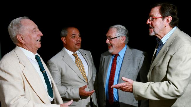 2015: Gold Coast Mayors past and present, Denis O'Connell, Mayor Tom Tate, Lex Bell and Gary Baildon. Photo: Kit Wise