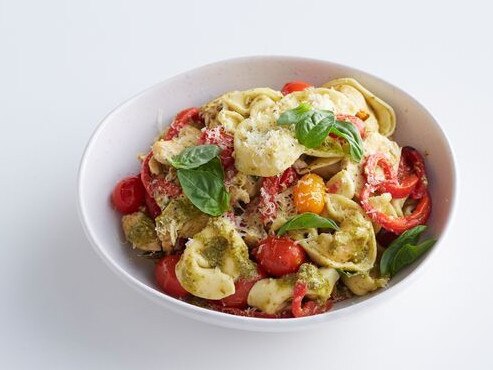 Tortellini with chicken and pesto.