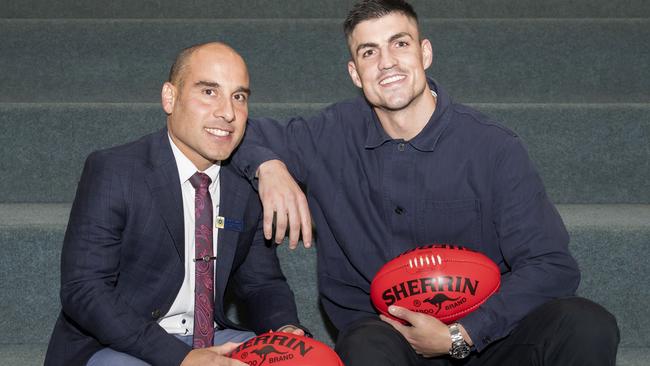 De La Salle teacher Rob Bonnici with former student and current Collingwood AFL player Brayden Maynard