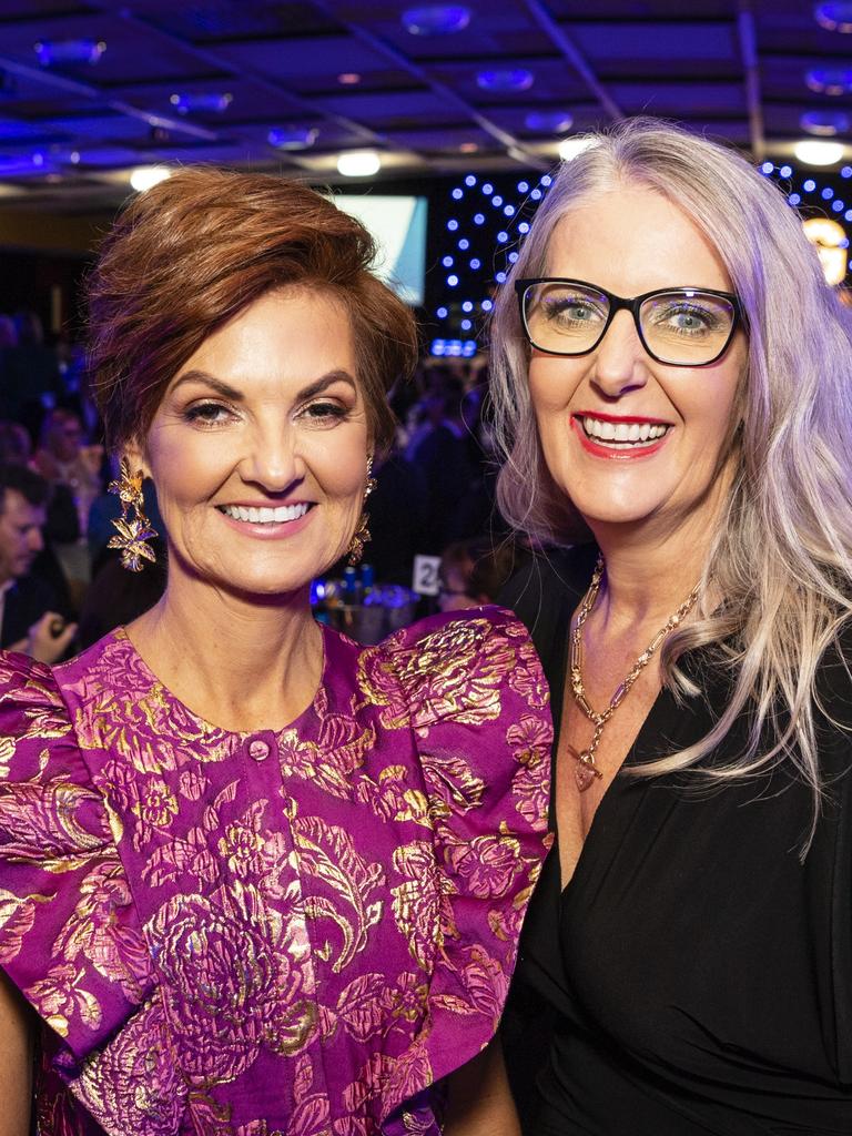 Leesa Siebenhausen (left) and Melinda Wendland at the Toowoomba Hospital Foundations Legends at their Game luncheon at Rumours International, Friday, May 5, 2023. Picture: Kevin Farmer