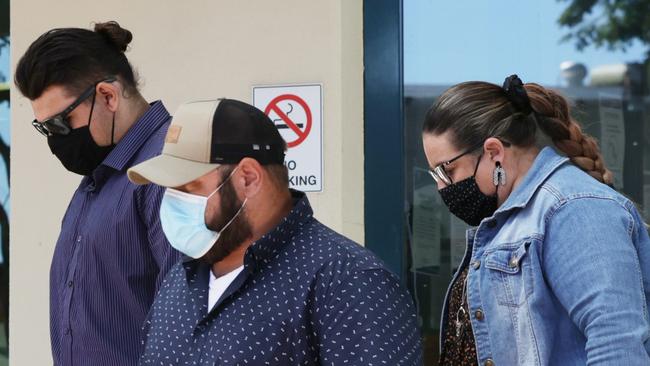 Eighteen-year-old Lynden Joshua Roby, left, leaves Caboolture Magistrates after facing charges of dangerous operation of a vehicle causing death, after the 4WD he was driving rolled on Bribie Island on May 30, killing his passenger 18 year old Harrison Payne.