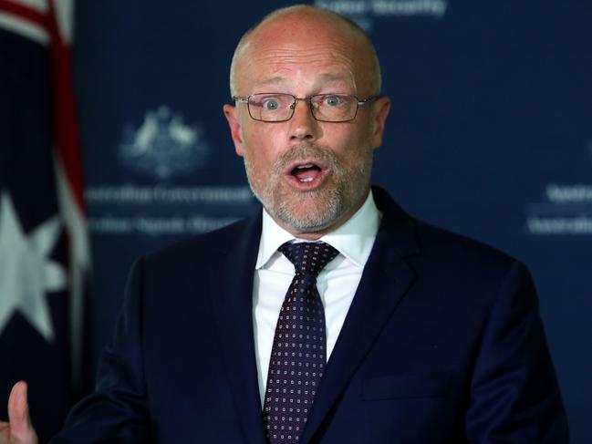 National Cyber Security Adviser and Head of Australian Cyber Security Centre Alastair MacGibbon speaking at a press conference at Parliament House in Canberra. Picture Kym Smith