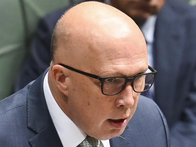 CANBERRA, AUSTRALIA, NewsWire Photos. NOVEMBER 29, 2023: Leader of the Opposition Peter Dutton delivers his national apology to Thalidomide survivors in the House of Representatives at Parliament House in Canberra. Picture: NCA NewsWire / Martin Ollman