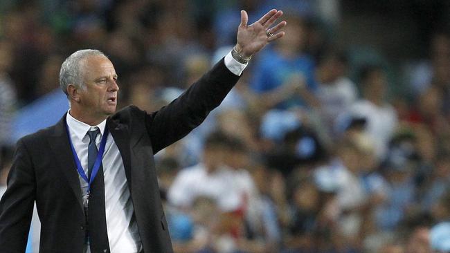 Sydney FC manager Graham Arnold gestures to his players during their A-League soccer match against Melbourne Victory at the Allianz Stadium in Sydney, NSW. Picture David Moir 14/2/2015