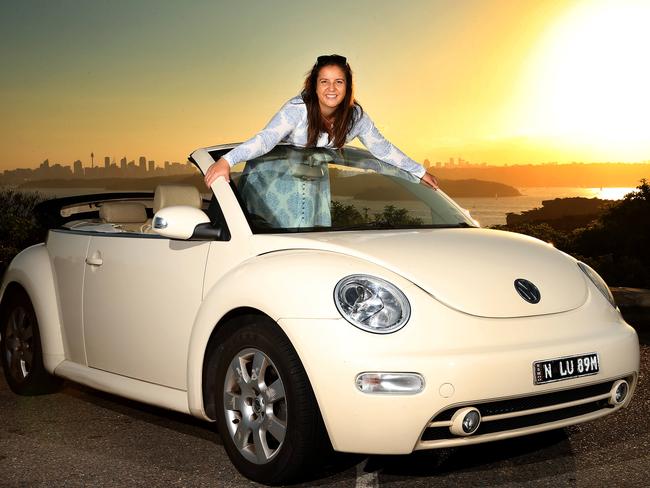 Lucinda with her beloved Love Bug at Manly in Sydney Picture: Stephen Cooper