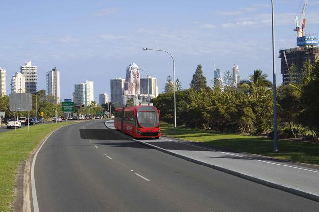 <p>2007: A bus rapid transit system as it would look on Gold Coast roads.</p>