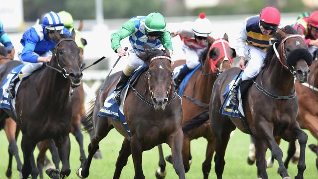 MELBOURNE, AUSTRALIA - DECEMBER 26: Harry Coffey riding Signoff defeats Brad Rawiller riding Lidari (r) in Race 9, the Swettenham Stud Lord Stakes during Melbourne Racing at Caulfield Racecourse on December 26, 2015 in Melbourne, Australia. (Photo by Vince Caligiuri/Getty Images)