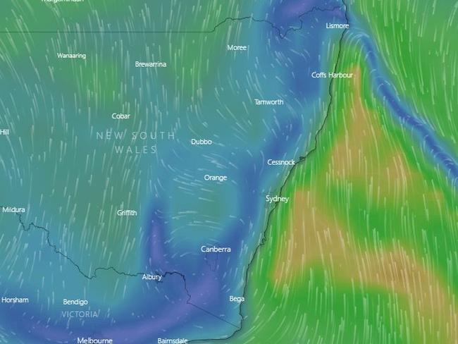 Sydney endured its coldest morning of the year on Monday, with rain expected to set in for the rest of the week. Picture: Windy