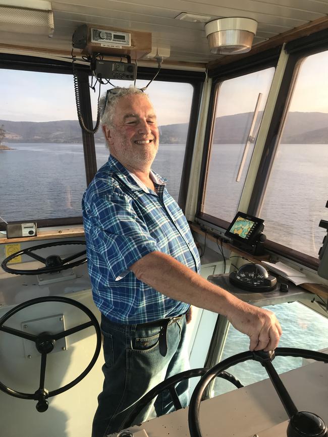 Kevin Sawford who named the Bruny Island ferry the 'Mirambeena' in a competition.  Kevin was allowed to steer the ferry before it's retired from service.  Picture: supplied