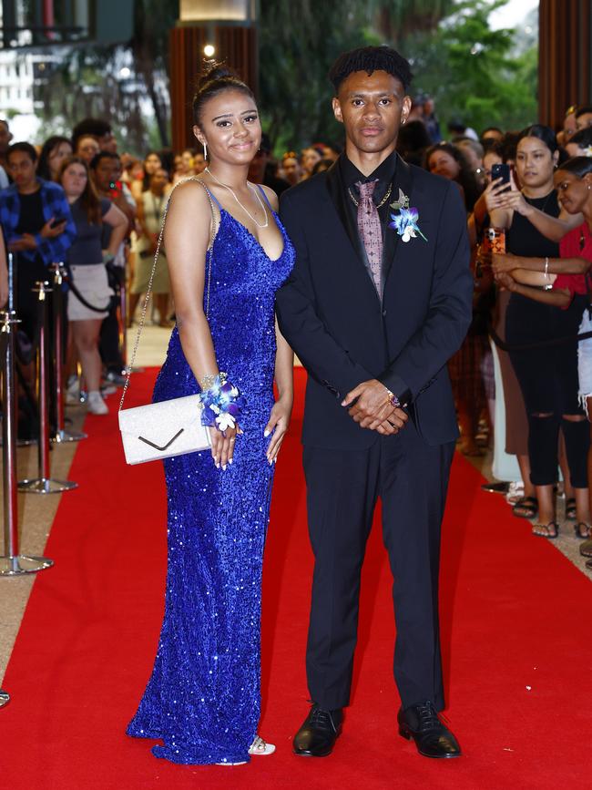Flory Lewis and Ezra Amain arrive at the Trinity Bay High School formal evening, held at the Cairns Convention Centre. Picture: Brendan Radke