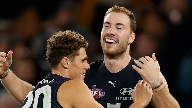 Charlie Curnow and Harry McKay of the Blues. Picture: Getty Images