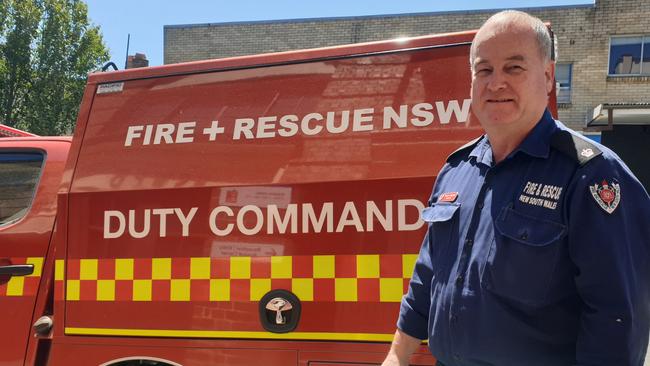 Fire and Rescue NSW duty commander Inspector Bruce Cameron also attended last night’s community meeting. FRNSW and National Parks and Wildlife are assisting with RFS’ backburning operations in the Blue Mountains. Picture: Isabell Petrinic