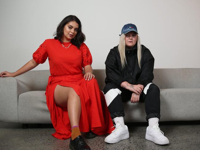 Australian singer-songwriter Thelma Plum with Toni Watson (Tones and I) pictured after the ARIA Award nominations and announcement. Picture: Britta Campion / The Australian