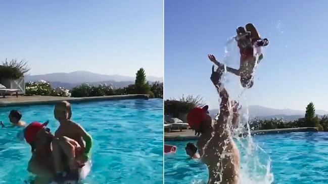 Jessica Simpson's son does backflip in pool