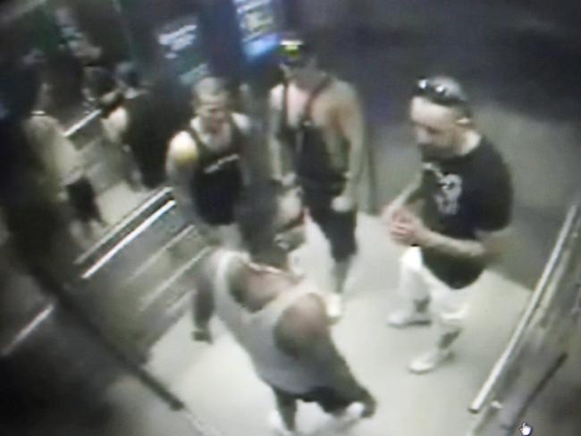 Abounader, 39, in white singlet at the Sydney Airport domestic terminal just before the infamous brawl with the Hells Angels.