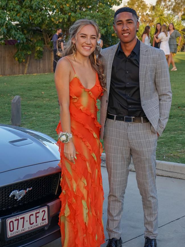 Northpine Christian College 2021 graduates Jayde Weir and Giovani Manutulila at the formal. Photo: Colin Wilson