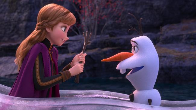 Anna (voice of Kristen Bell) and Olaf (voice of Josh Gad) in a scene from the movie Frozen II. Supplied by Disney.