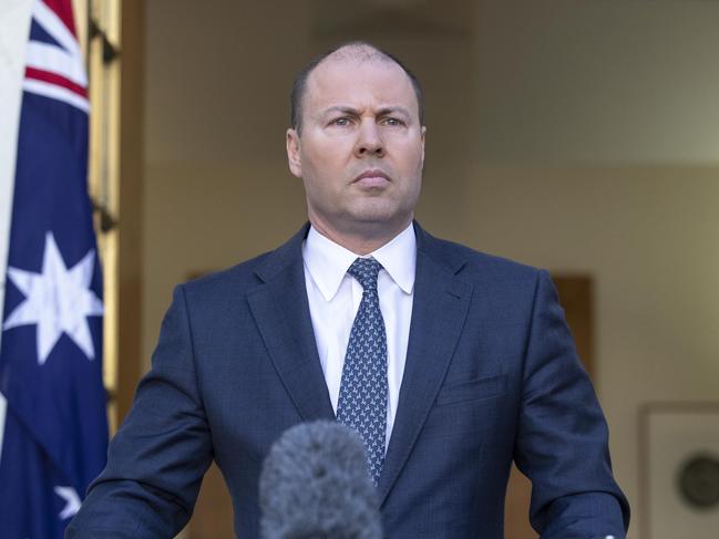 Treasurer Josh Frydenberg delivers the second stimulus package at Parliament House in Canberra. Picture: Gary Ramage