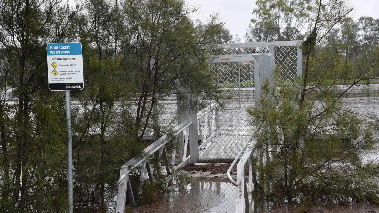 Flooding at Lake Orr at Varsity Lakes. Picture: Steve Holland