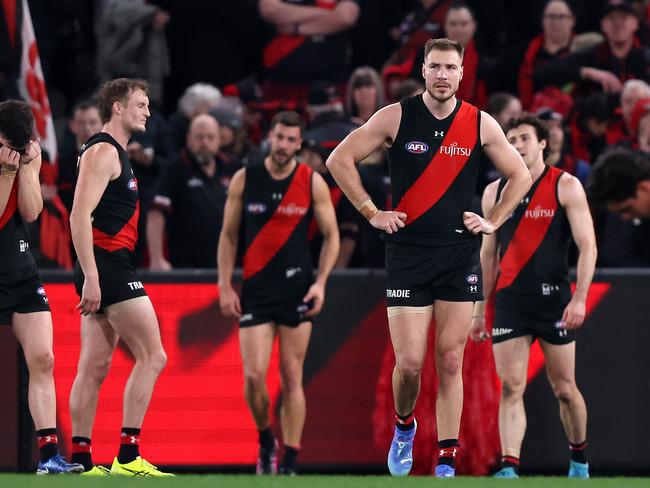 MELBOURNE, AUGUST 10, 2024: 2024 AFL Football - Round 22 - Essendon Bombers V Gold Coast Suns at Marvel Stadium. Ben McKay of the Bombers rues the loss. Picture: Mark Stewart