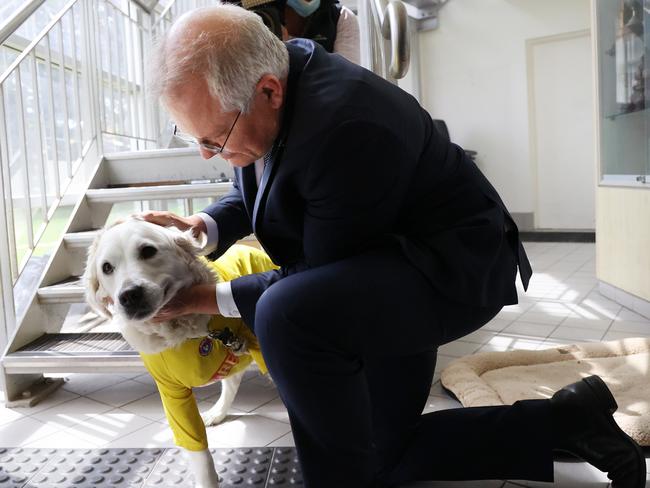 Mr Morrison visiting the Brighton Surf Life Saving Club. Picture: NCA NewsWire / David Mariuz