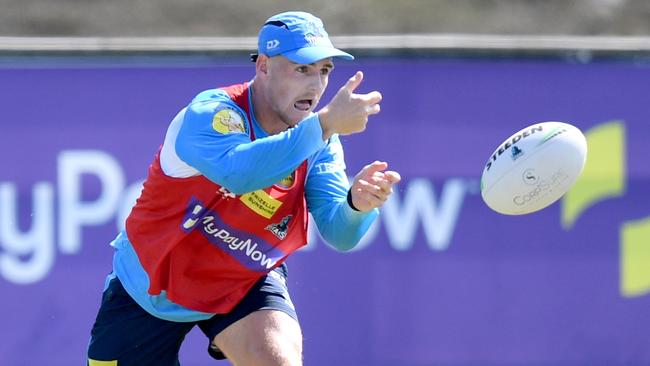 AJ Brimson is racing the clock to be for the Titans’ season opener against Parramatta. Picture: Scott Davis