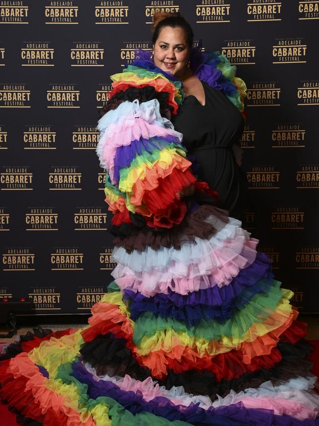 Steph Tisdell shares a photo at the red carpet for the Adelaide Cabaret Festival's opening Variety Gala at the Festival Theatre on Friday June 11 2021. Picture: Naomi Jellicoe