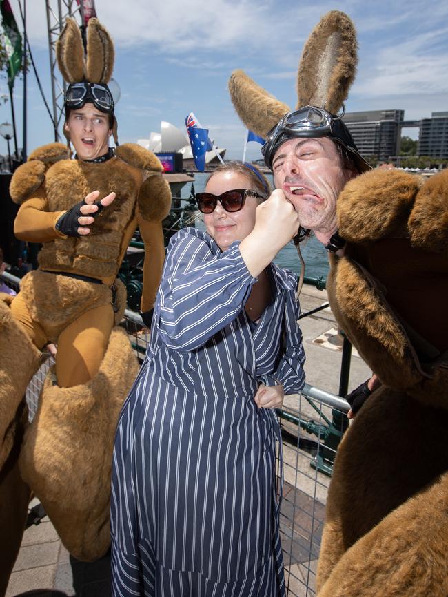 Paulina Pawlak of Poland visiting Australia taking on the Australia Day boxing kangaroos at Circular Quay, Sydney Picture: NewsWire / Brendan Read