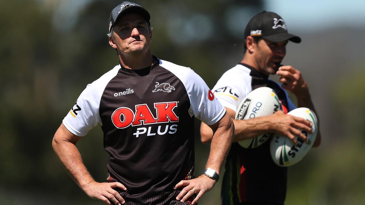 Panthers coach Ivan Cleary and assistant Trent Barrett.