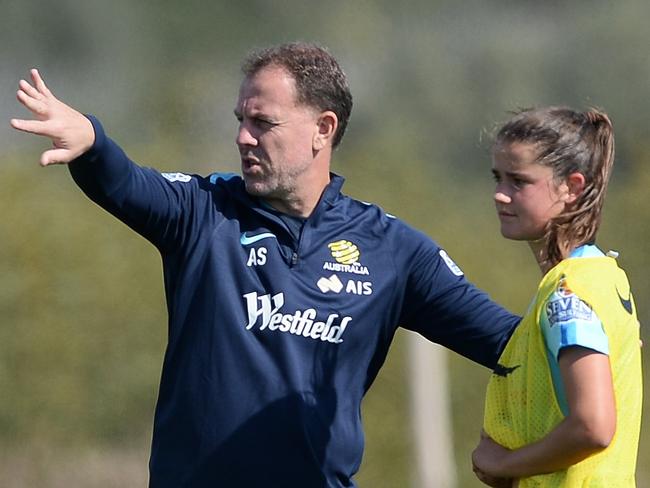 FARO, PORTUGAL - FEBRUARY 24: Matildas coach Alen Stajcic give instructions during a Matildas training session on February 24, 2018 in Faro, Portugal. (Photo by Octavio Passos/Getty Images)