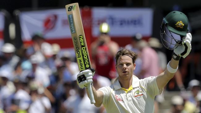 Steve Smith celebrates after scoring his 22nd Test century.