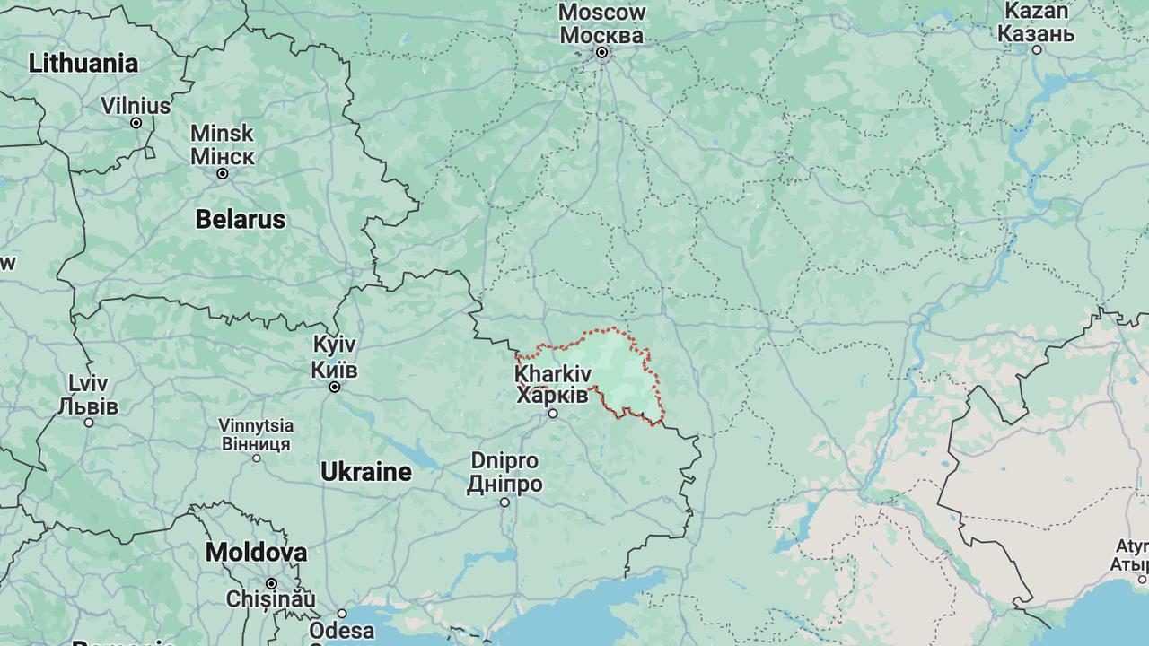 The plane crashed in the Belgorod region (red) on Wednesday morning. Picture: Google.