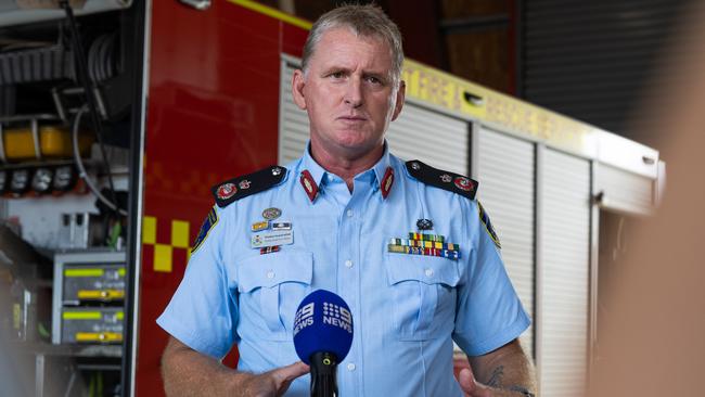 Acting Chief Fire Officer Stephen Sewell AFSM at a media opportunity after NTFRS members returned from Vanuatu in January, 2025. Picture: Pema Tamang Pakhrin