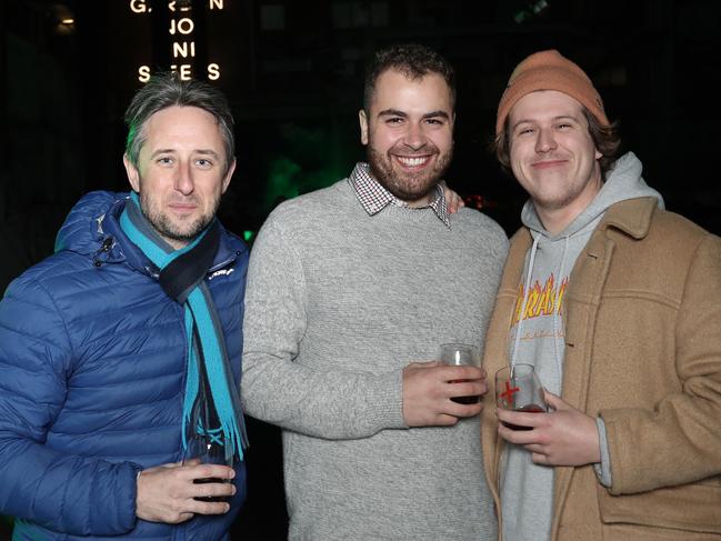 From left, Nathan Kimber and Jonathan Olivier, both of Sandy Bay, and Oska Duggan, of Hobart. Picture: LUKE BOWDEN