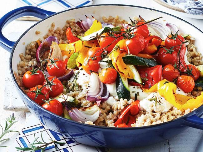 Roasted Mediterranean vegetable and barley risotto.