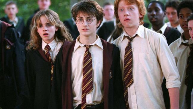 Actors Emma Watson, Daniel Radcliffe and Rupert Grint in a scene from'Harry Potter and the Prisoner of Azkaban.