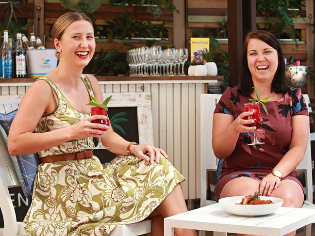 Belle Brittain and Sheridan O'Sullivan at the Novotel Manly Pacific's new beach bar to coincides with 2017 Manly Jazz festival. Picture: Adam Yip