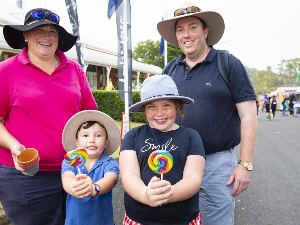 Elise and Cameron Stevenson with their kids Thomas and Ella at the 2022 Toowoomba Royal Show, Friday, March 25, 2022. Picture: Kevin Farmer