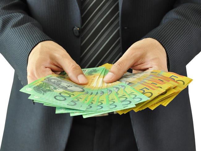 Businessman hands holding money  - Australian dollar bills. equity crowdfunding - australian money for business ideas