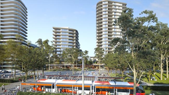 An artist impression of the light rail within Telopea which will be completed by 2023.