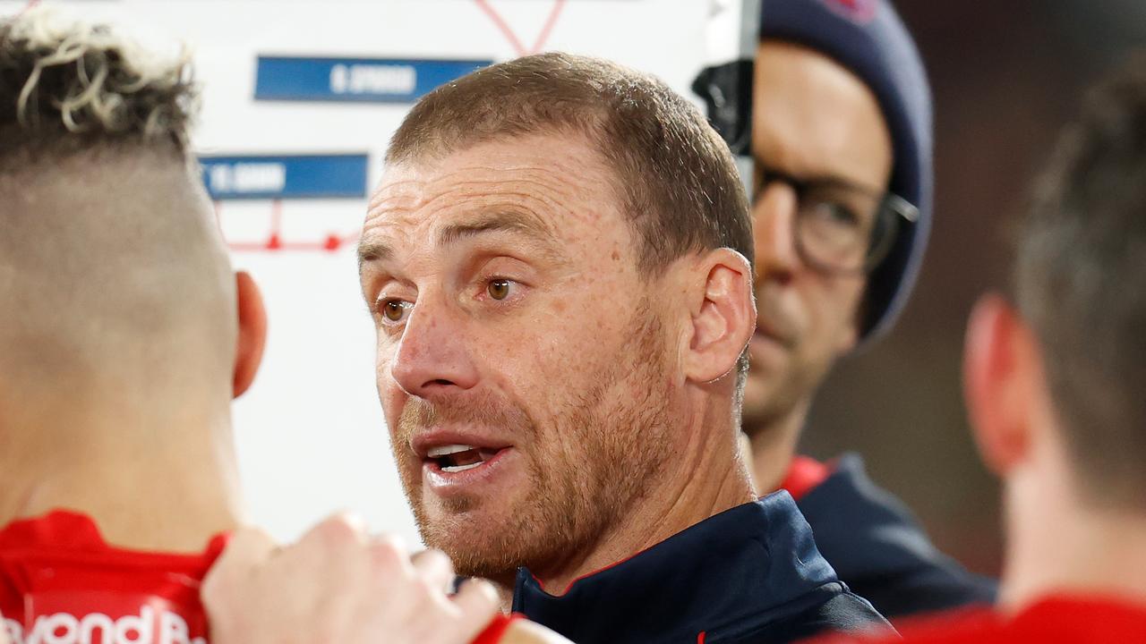 Simon Goodwin was most disappointed with Melbourne conceding 100-plus points for the first time in three years. Picture: Getty Images