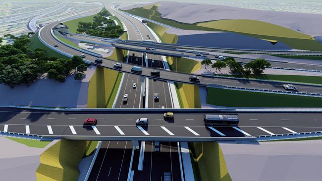 Artist impression of the Smith Street interchange of the Coomera Connector on the Gold Coast. Picture: Supplied